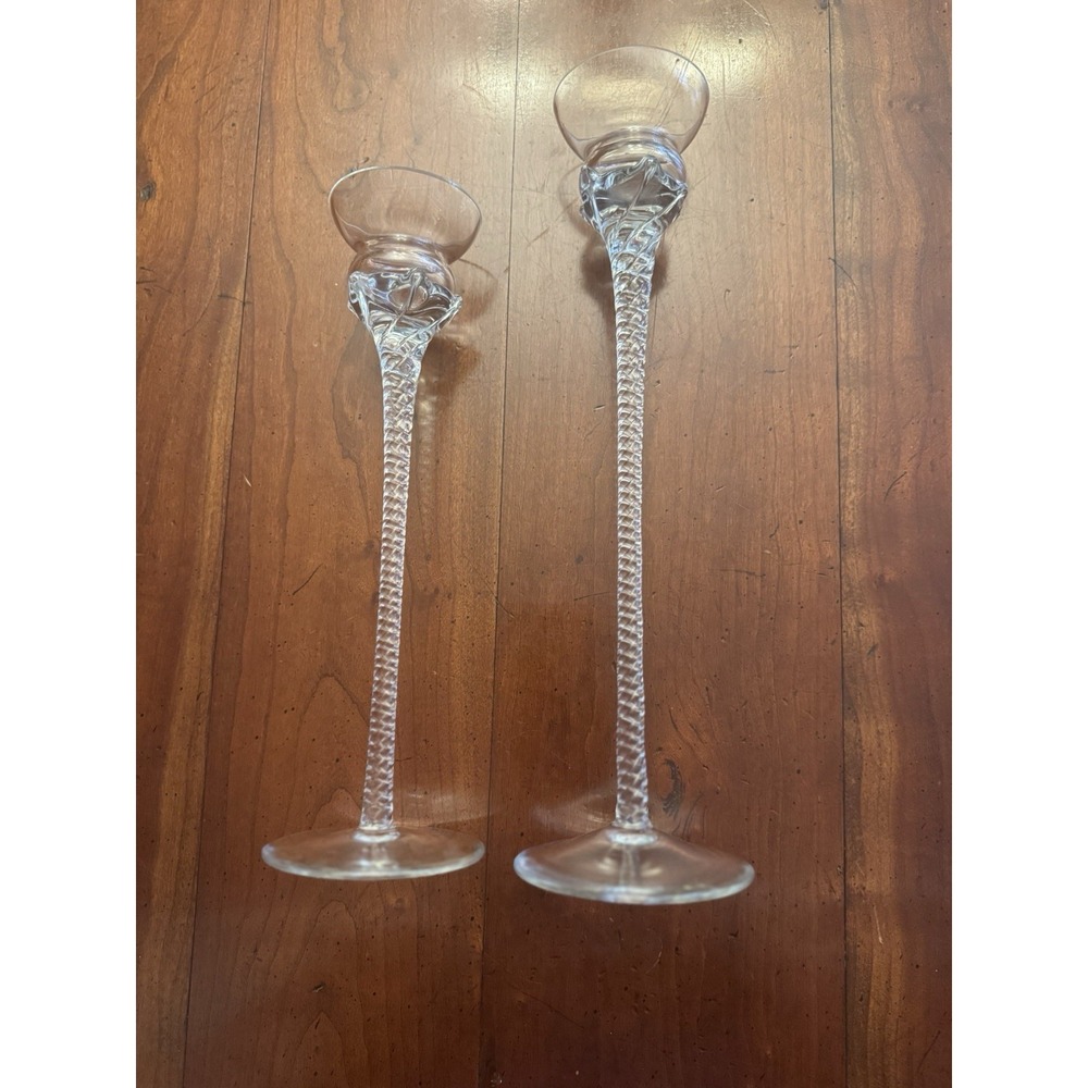 Set Of 2 Toscany Crystal Hand Blown Twisted‎ Stem Candle Holders
